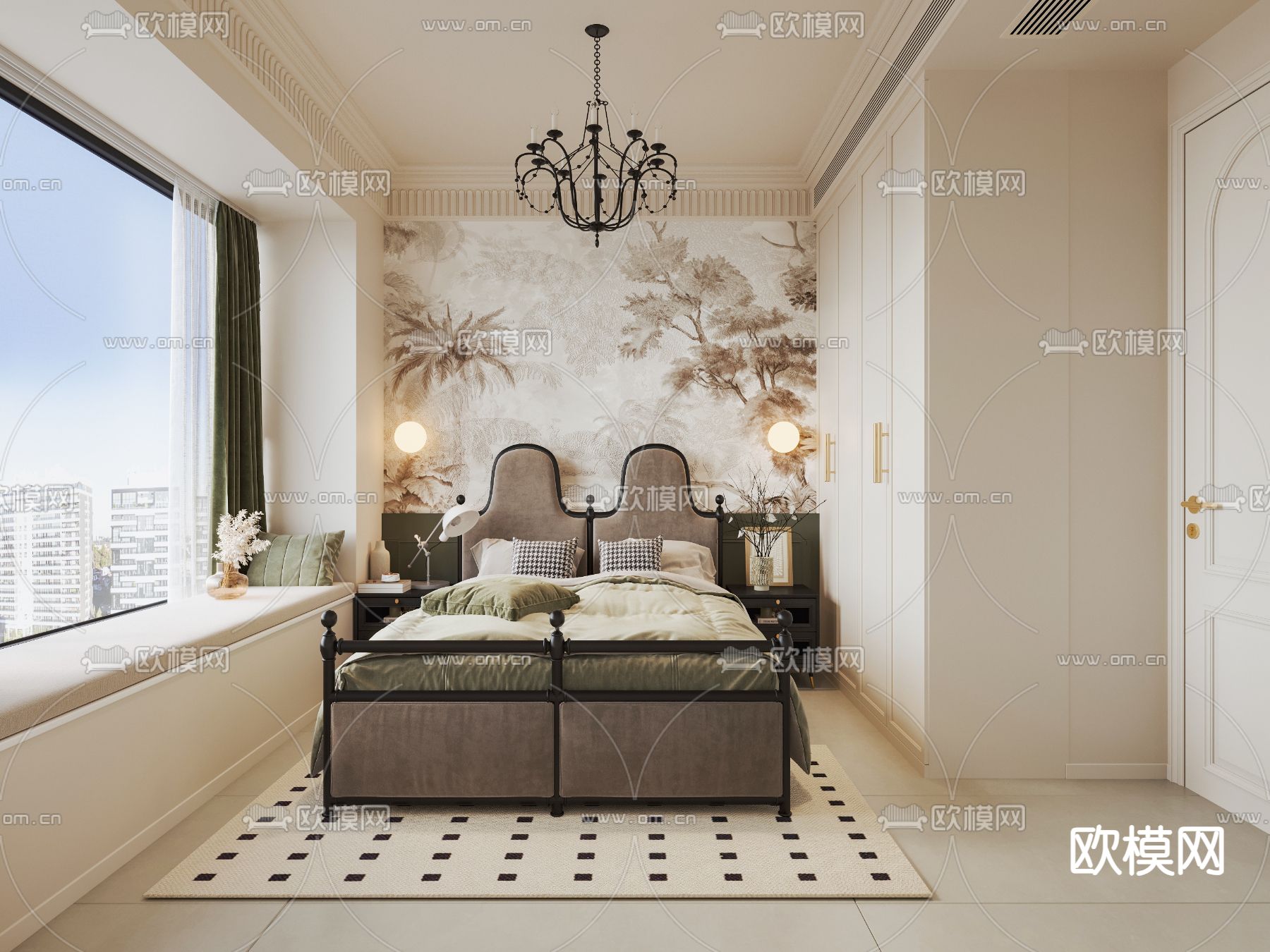 法式卧室免费3d模型下载（渲染图1）