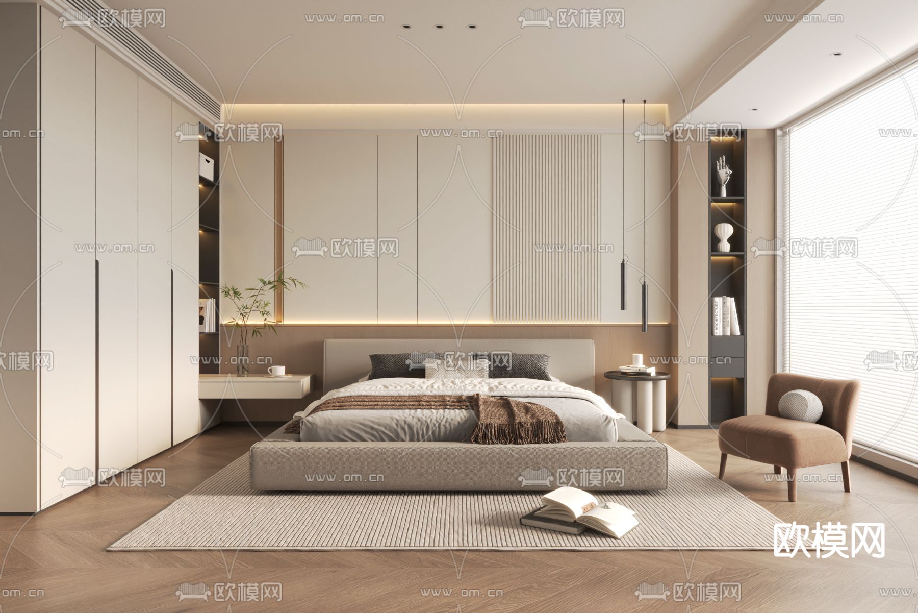现代卧室 主人房3d模型下载