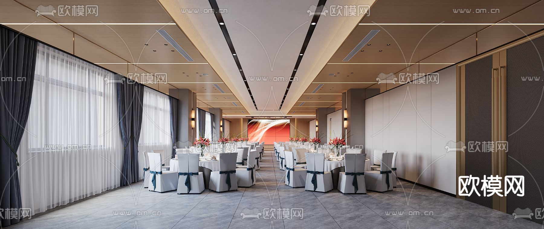 中式宴会厅3d模型下载（渲染图1）