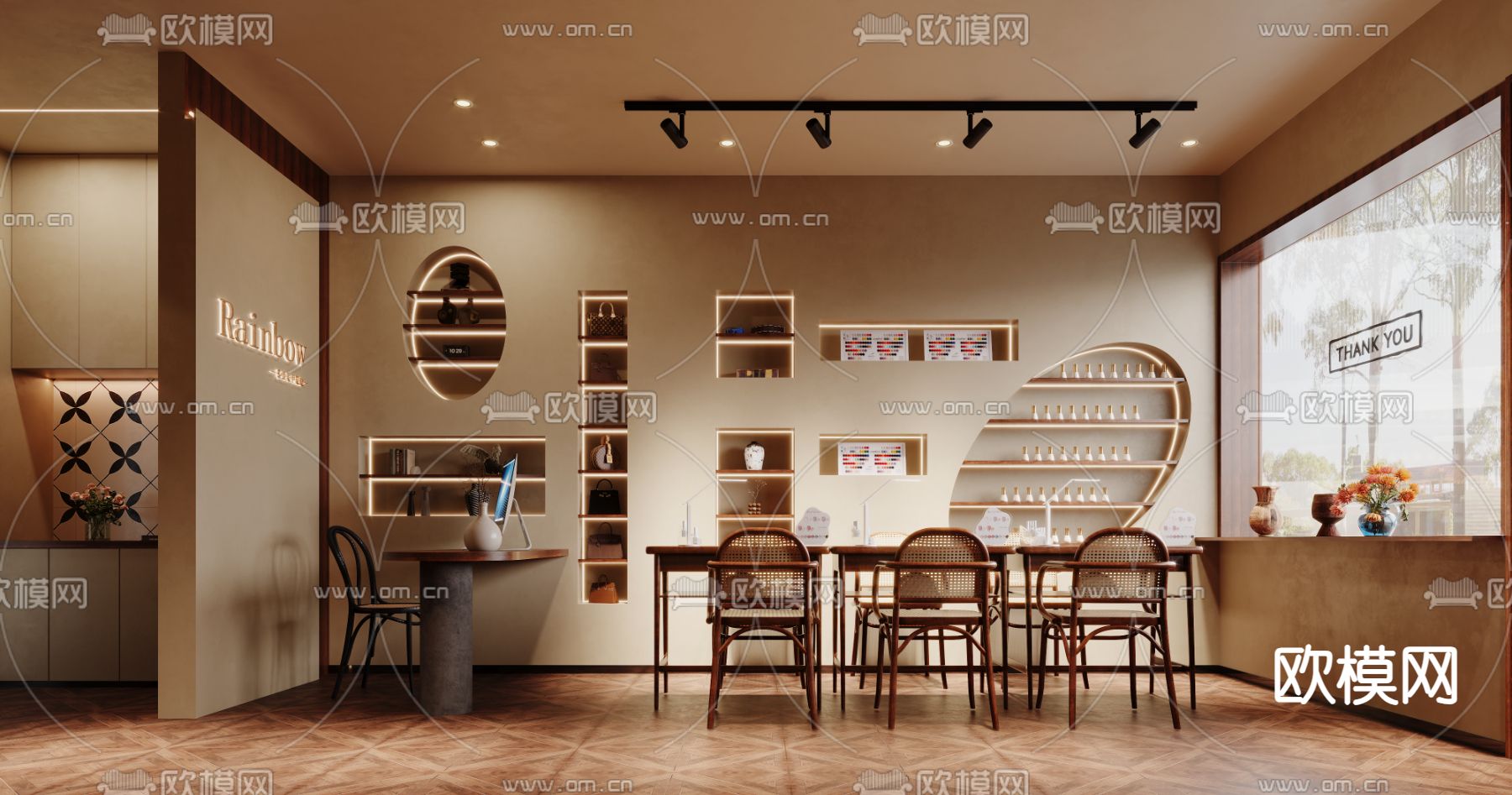中古风美容店 美甲店3d模型下载（渲染图1）