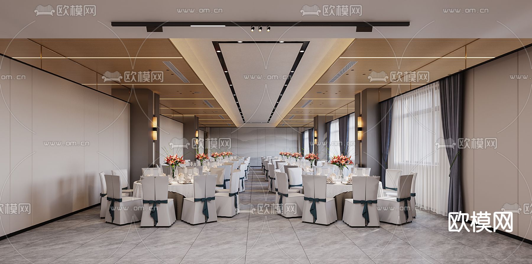 中式宴会厅3d模型下载（渲染图2）