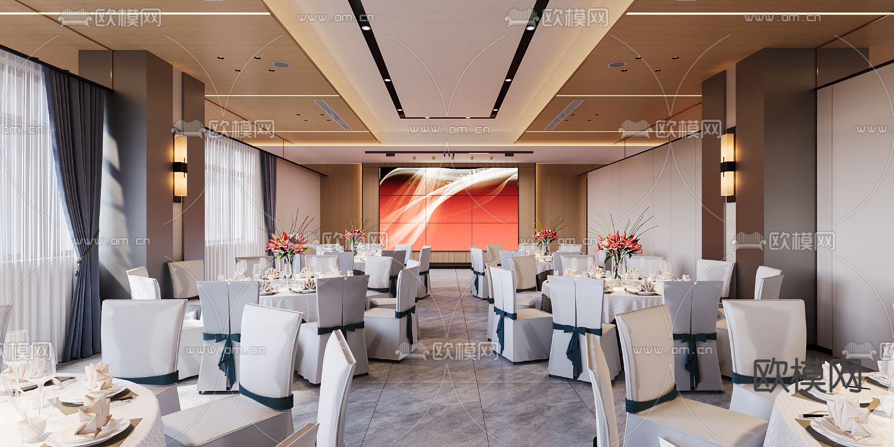 中式宴会厅3d模型下载（渲染图4）