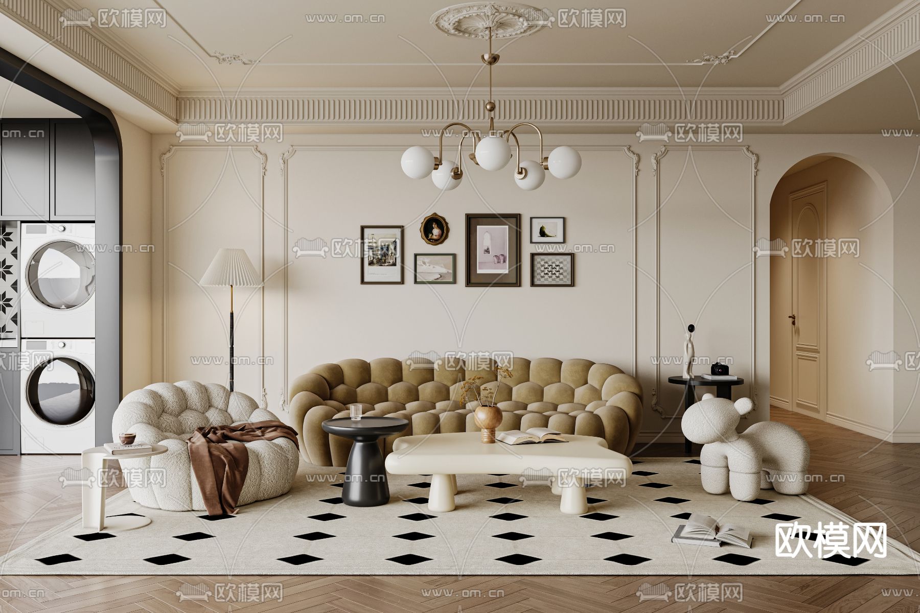 法式客厅3d模型下载