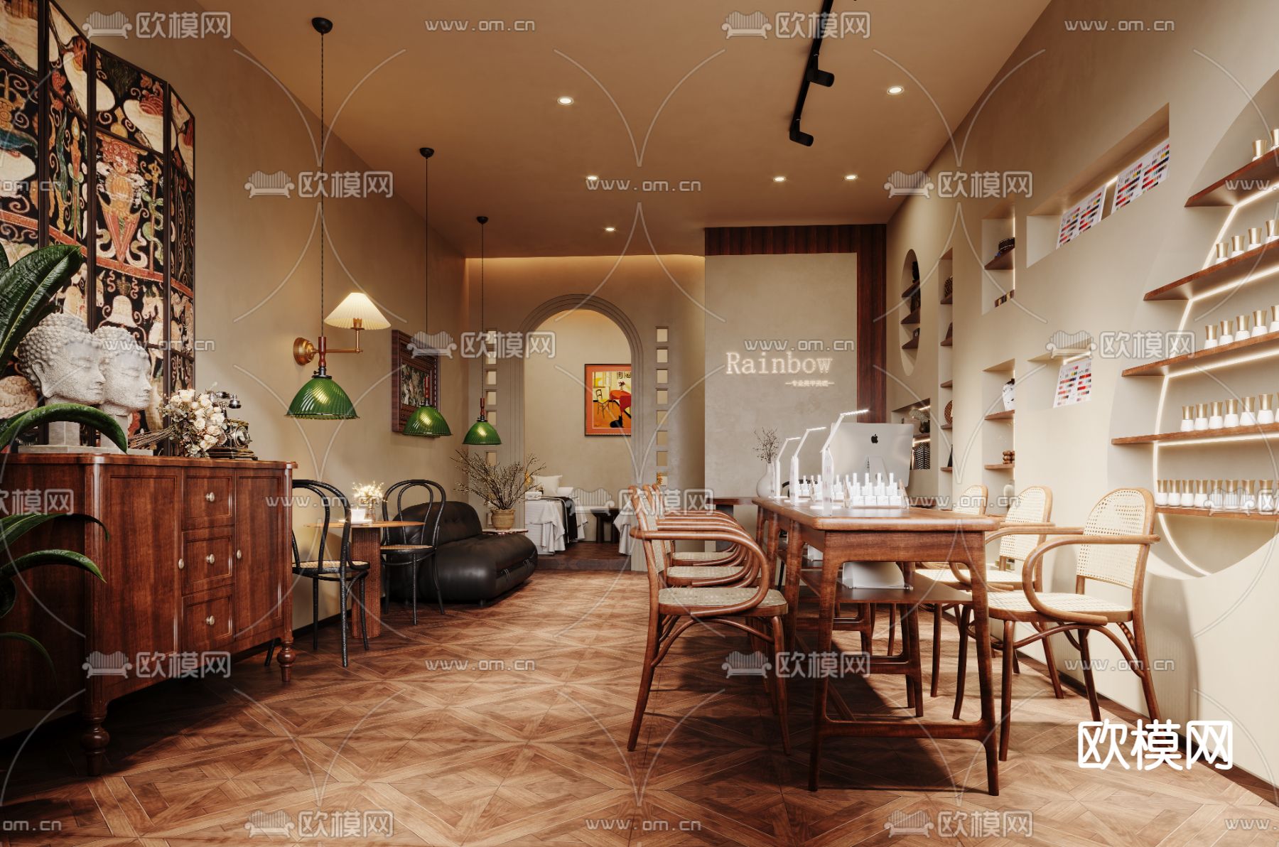 中古风美容店 美甲店3d模型下载（渲染图2）