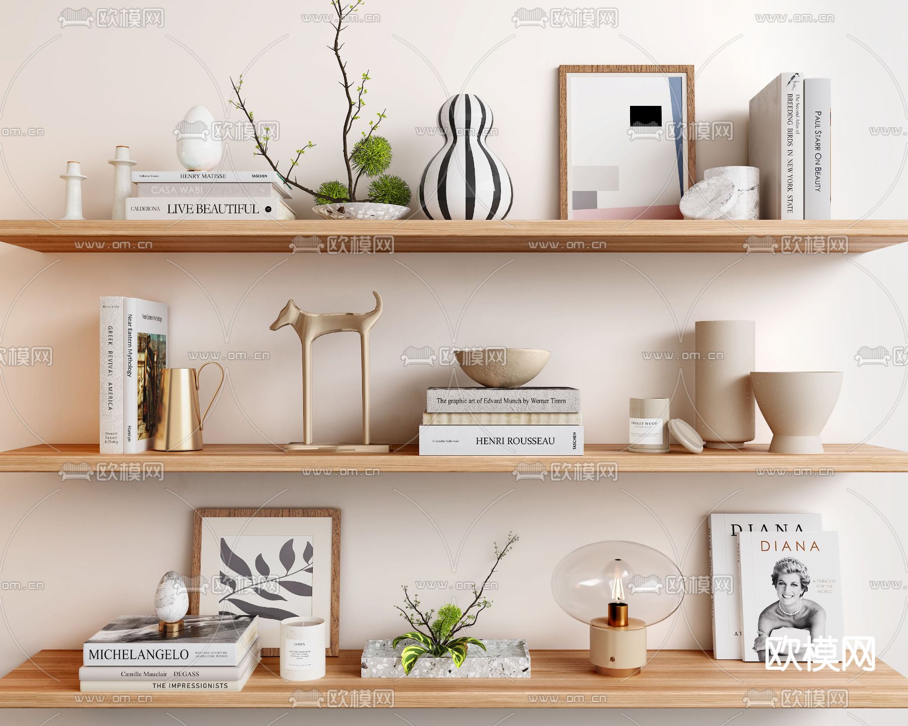 现代装饰品 摆件 书籍 花瓶3d模型下载