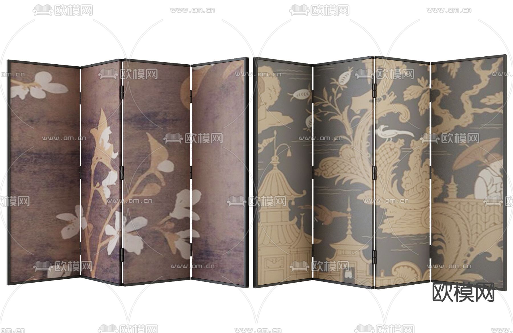 新中式屏风 折叠屏风 隔断3d模型下载