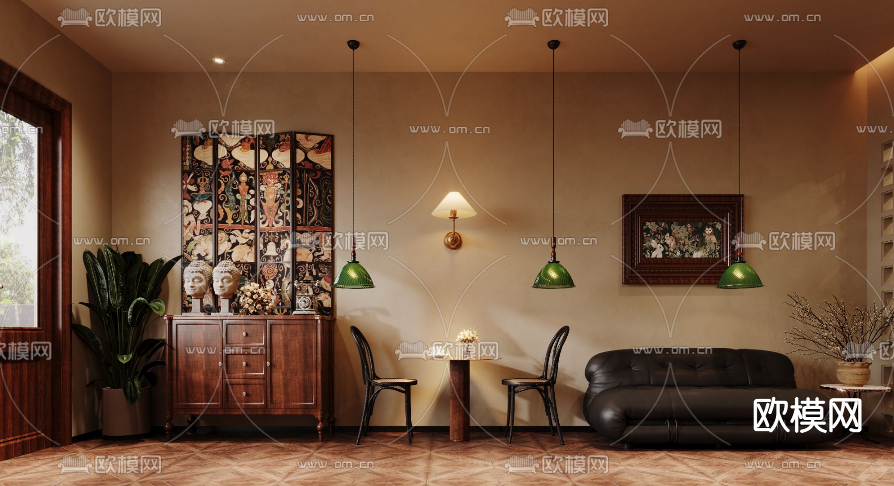 中古风美容店 美甲店3d模型下载（渲染图3）