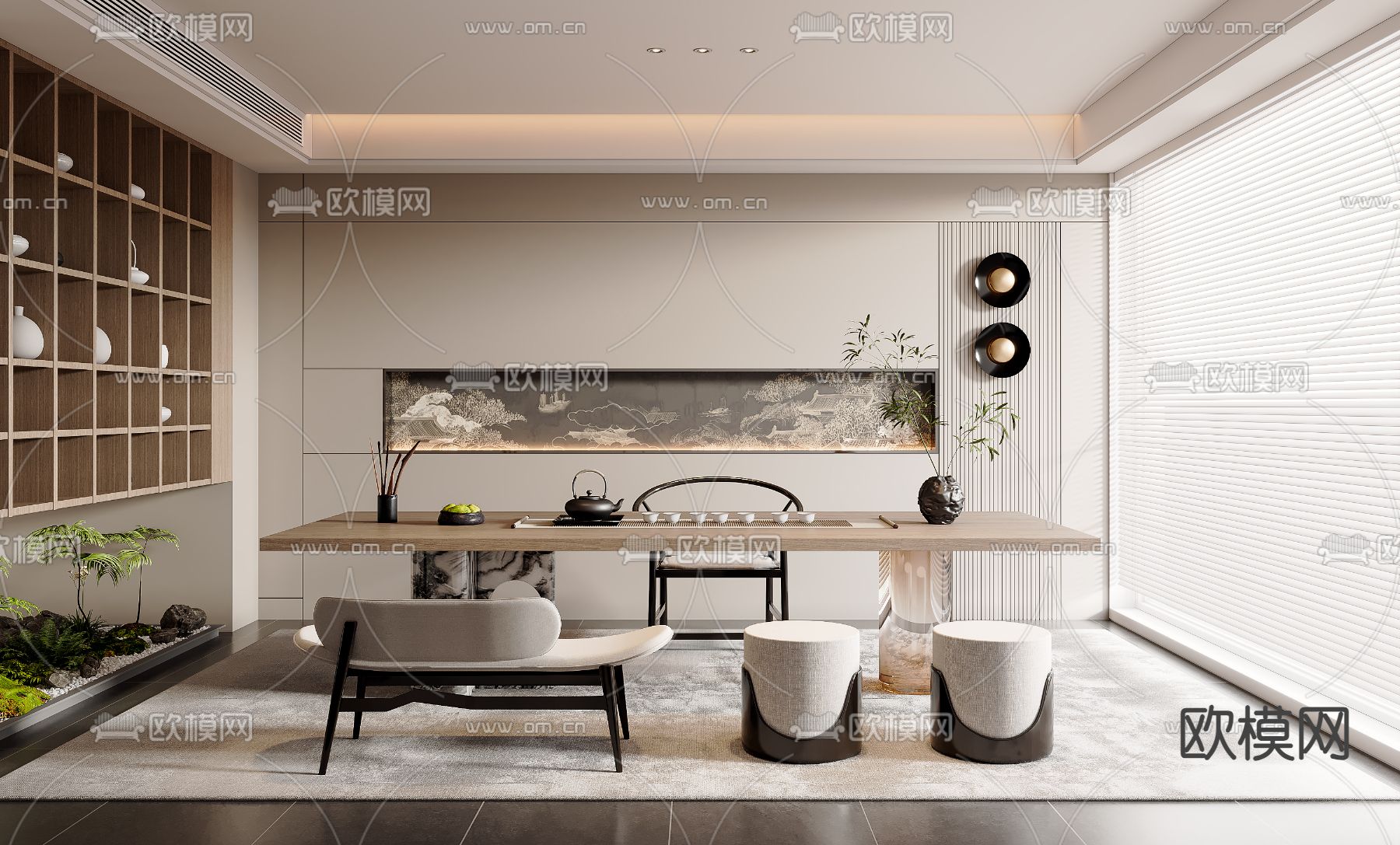 新中式茶室3d模型下载