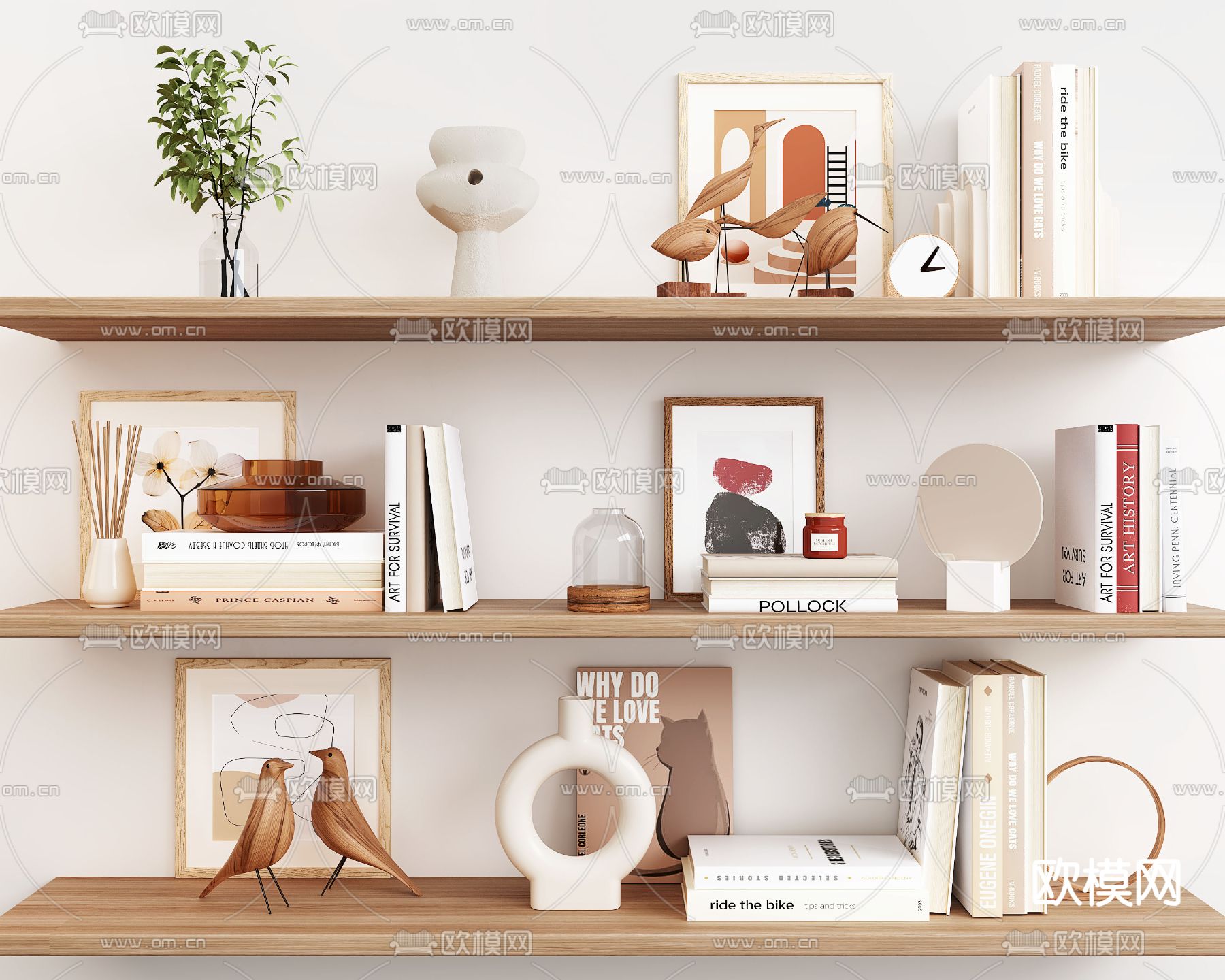 现代装饰品 摆件 书籍 花瓶3d模型下载