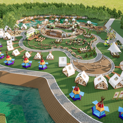  现代露营景观公园鸟瞰su模型 
