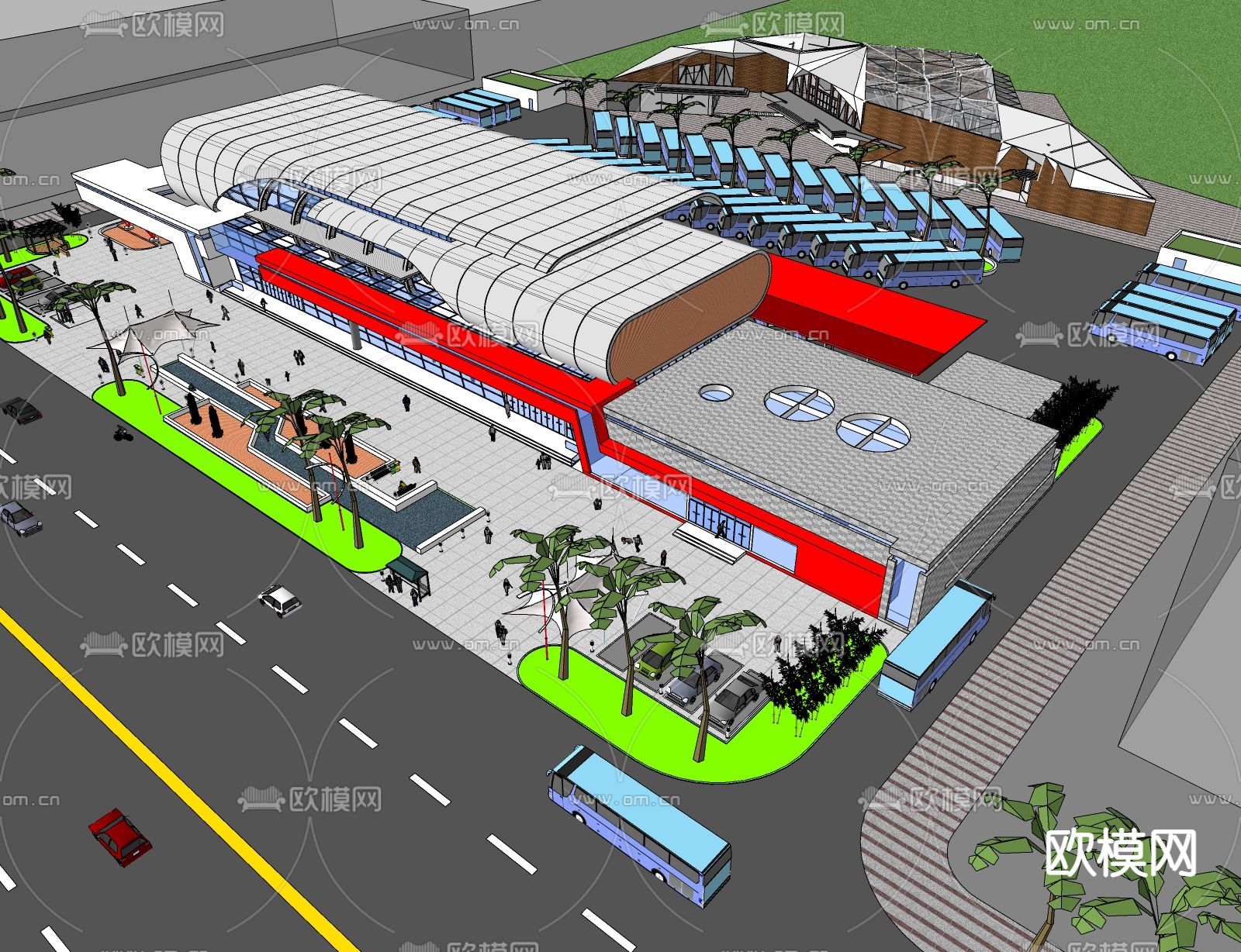 汽车站su模型下载（渲染图1）