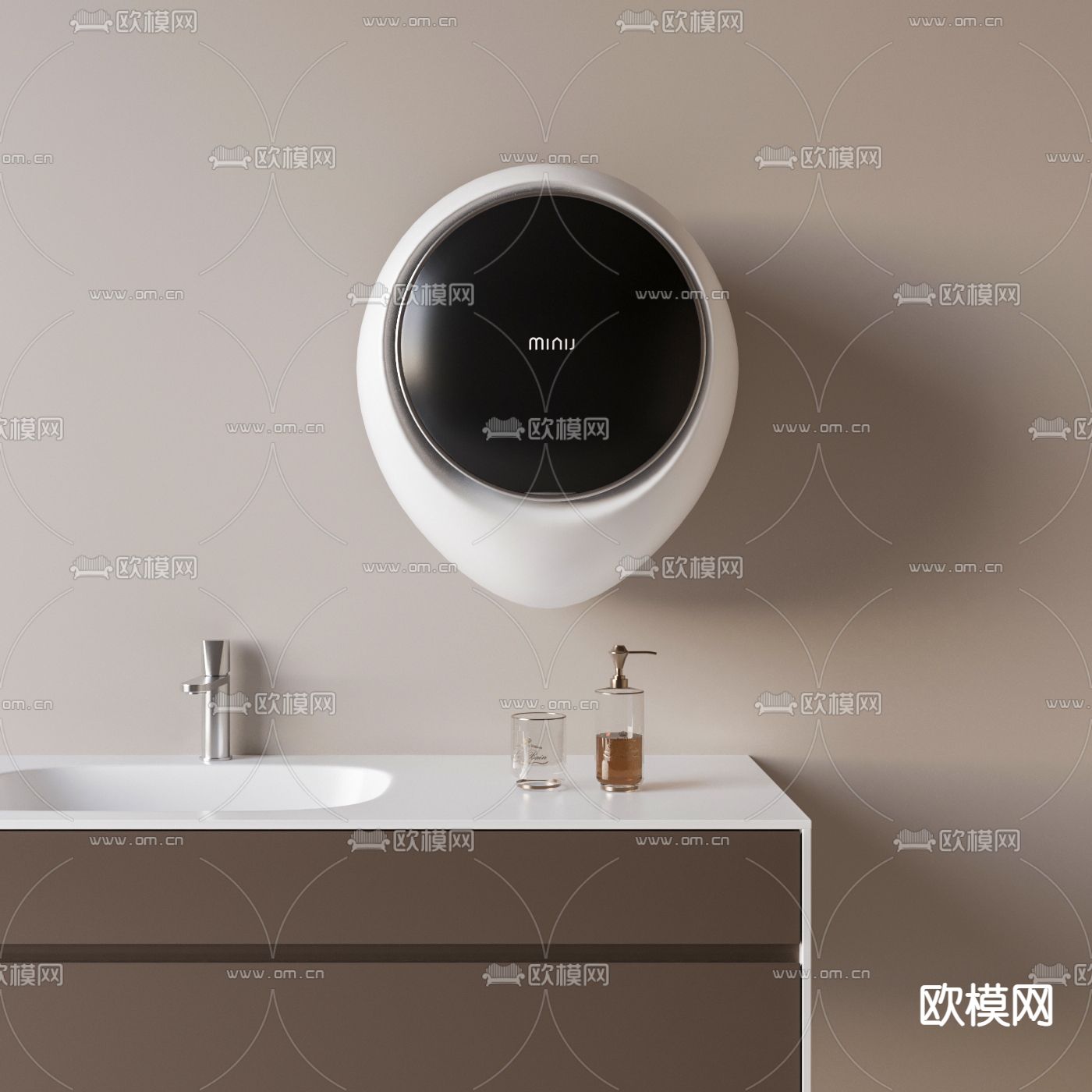壁挂式洗衣机 洗手台盆 浴室柜su模型下载（渲染图2）