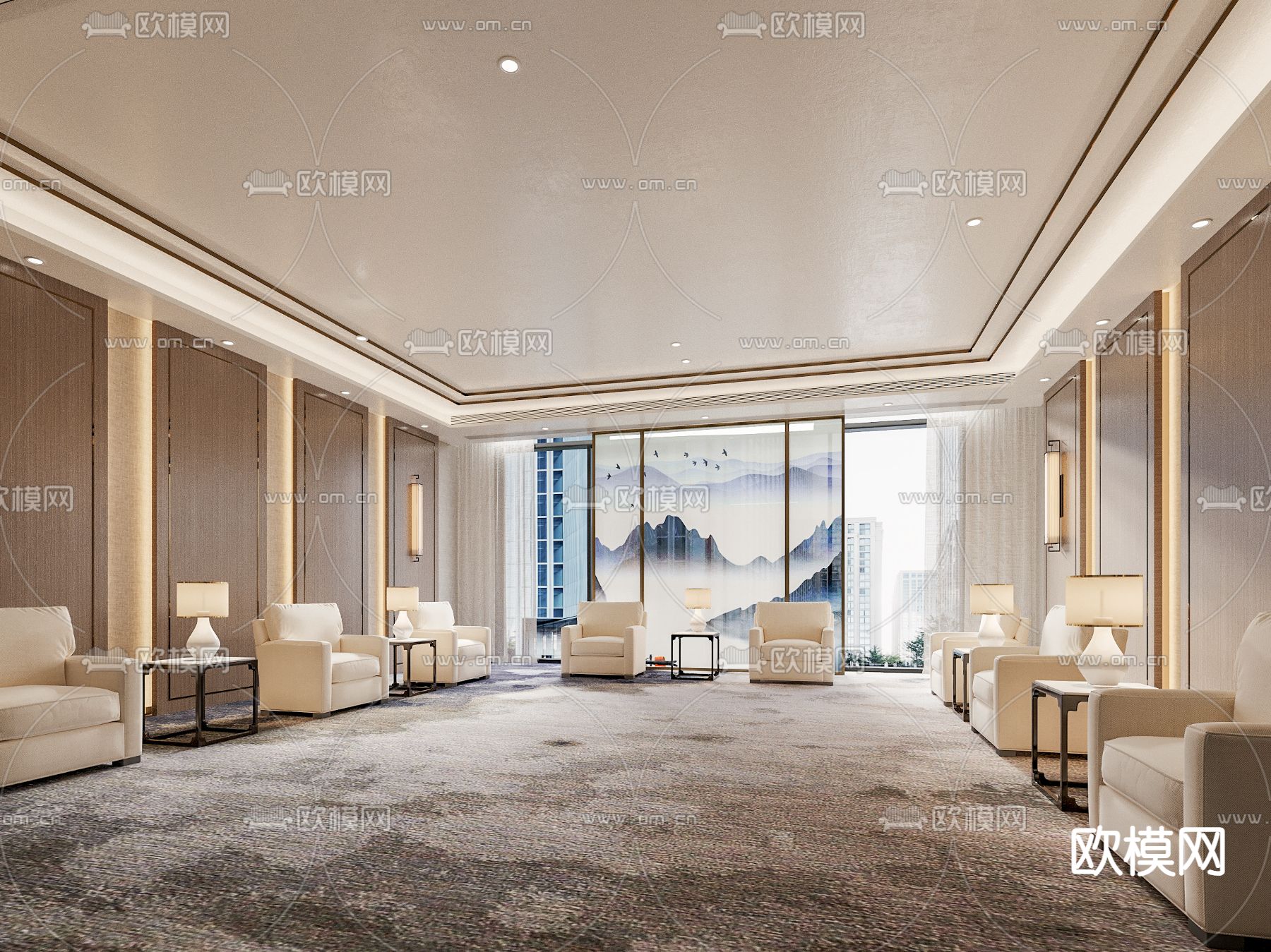 新中式接待室 会客室3d模型下载