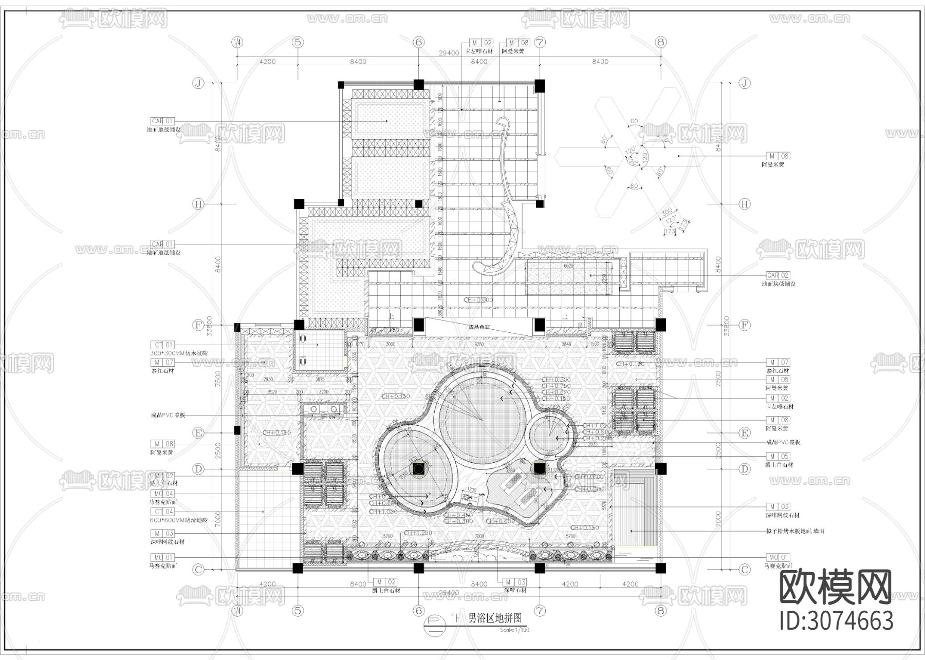 4100㎡汤泉 水疗 洗浴 休闲会所cad施工图下载（渲染图4）