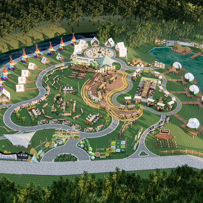  露营景观公园鸟瞰su模型 