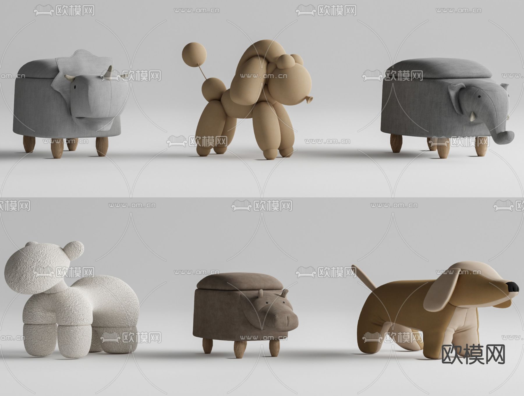 现代动物坐凳 儿童凳su模型下载（渲染图2）