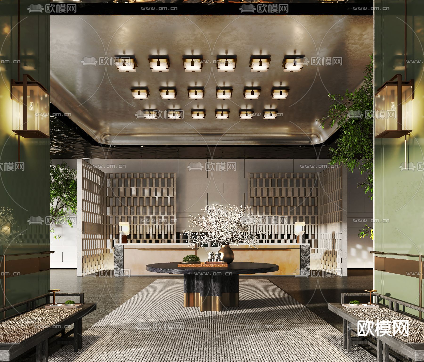 酒店大堂 接待厅3d模型下载_ID15098396_3dmax免费模型-欧模网
