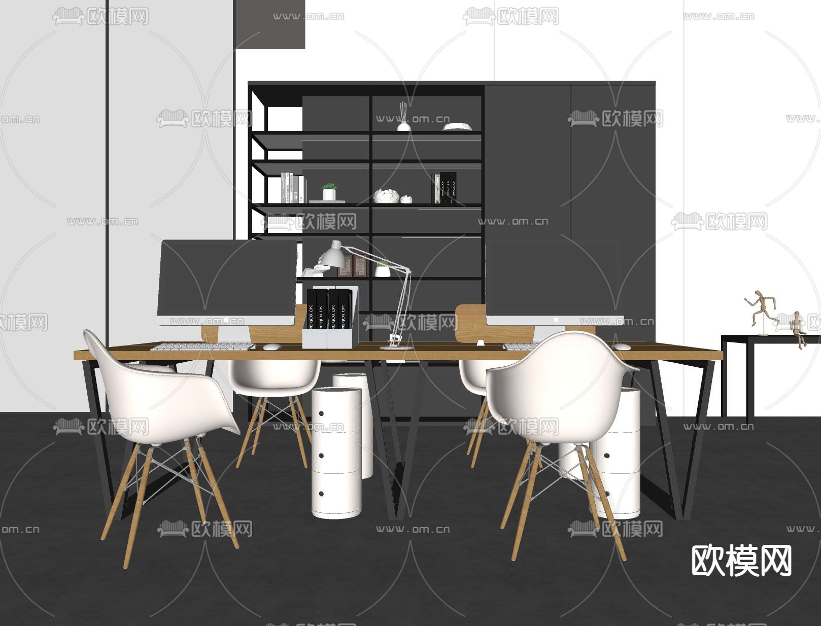 工业风办公桌椅su模型下载（渲染图1）