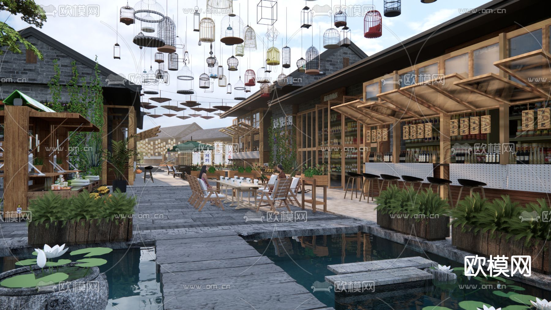 中式古镇商业街su模型下载（渲染图3）