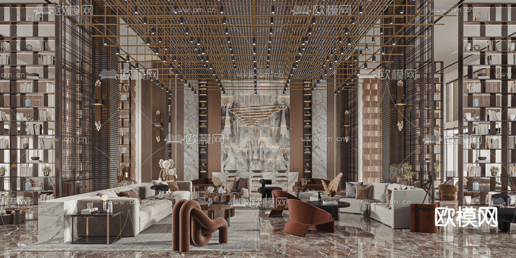 轻奢售楼处 洽谈区 售楼中心3d模型下载