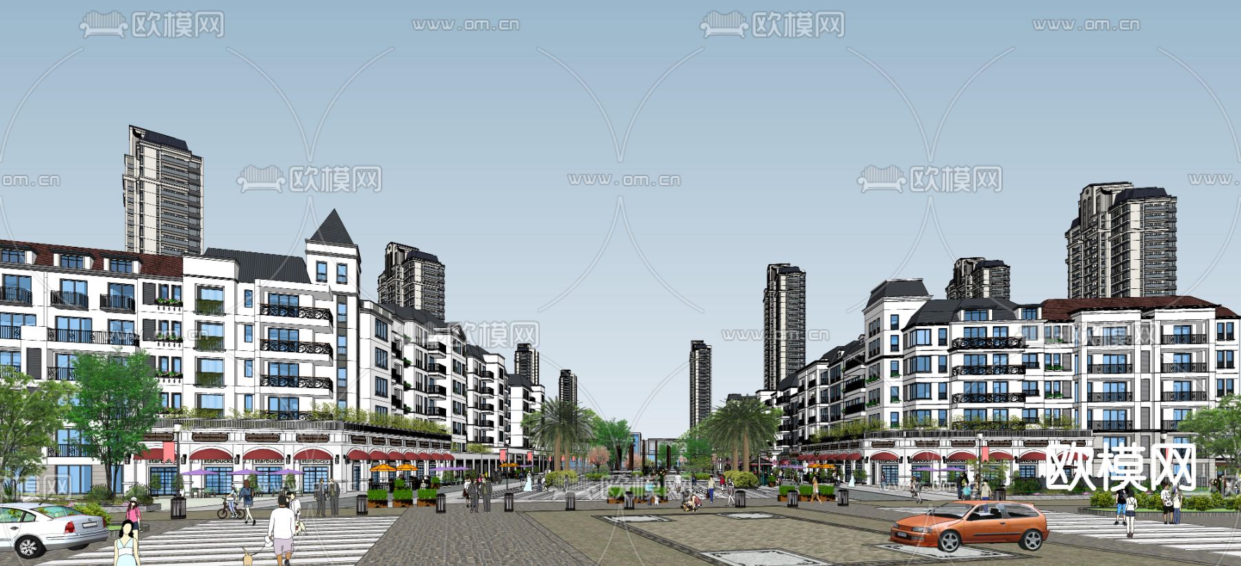 欧式风情商业街su模型下载（渲染图1）