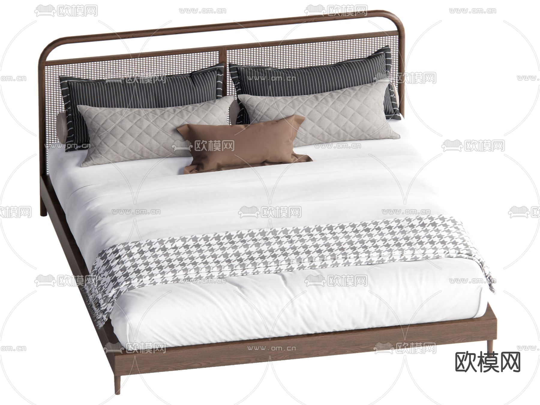 侘寂风双人床su模型下载（渲染图2）
