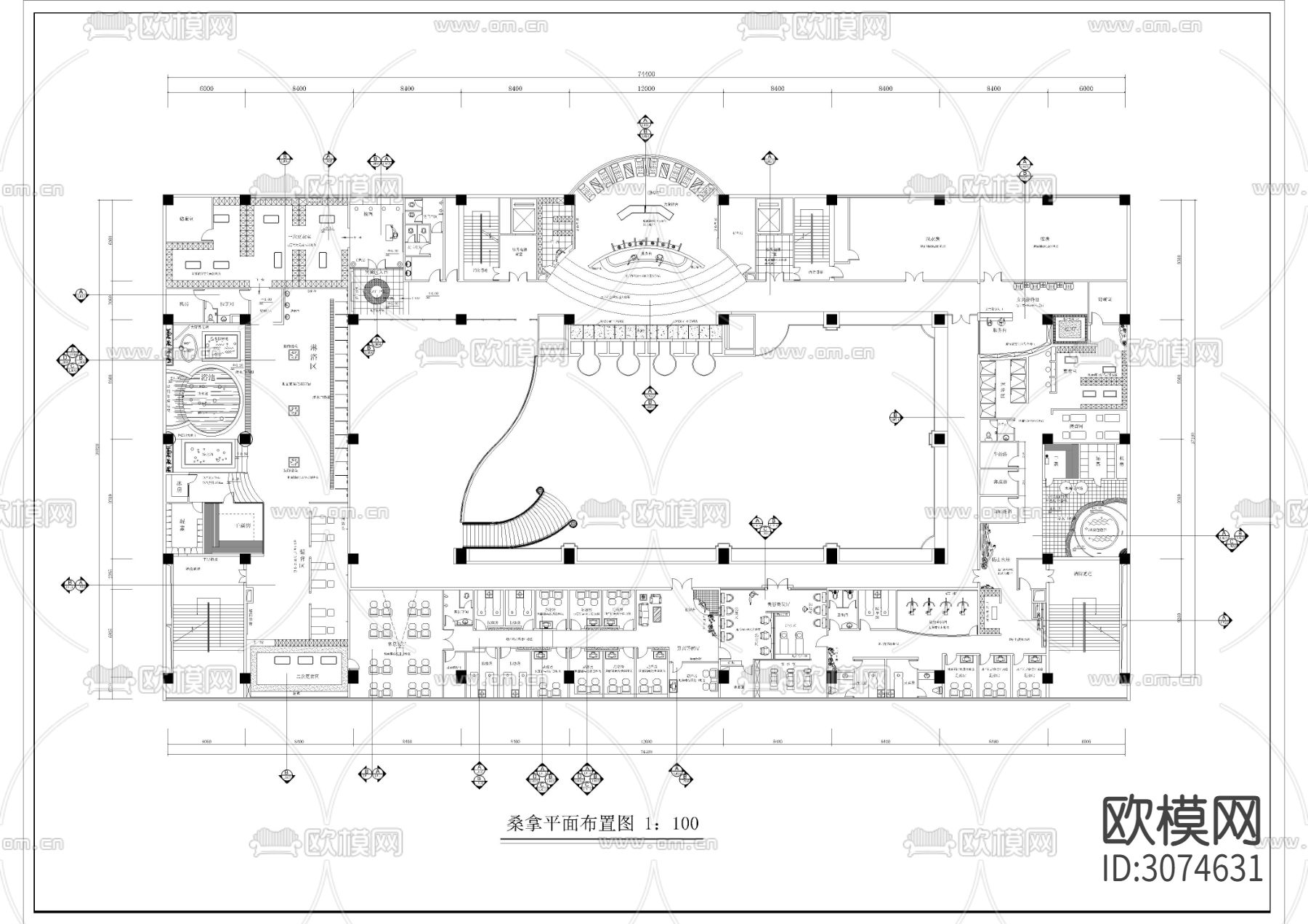 2960㎡汤泉 水疗 洗浴会所cad施工图下载（渲染图1）