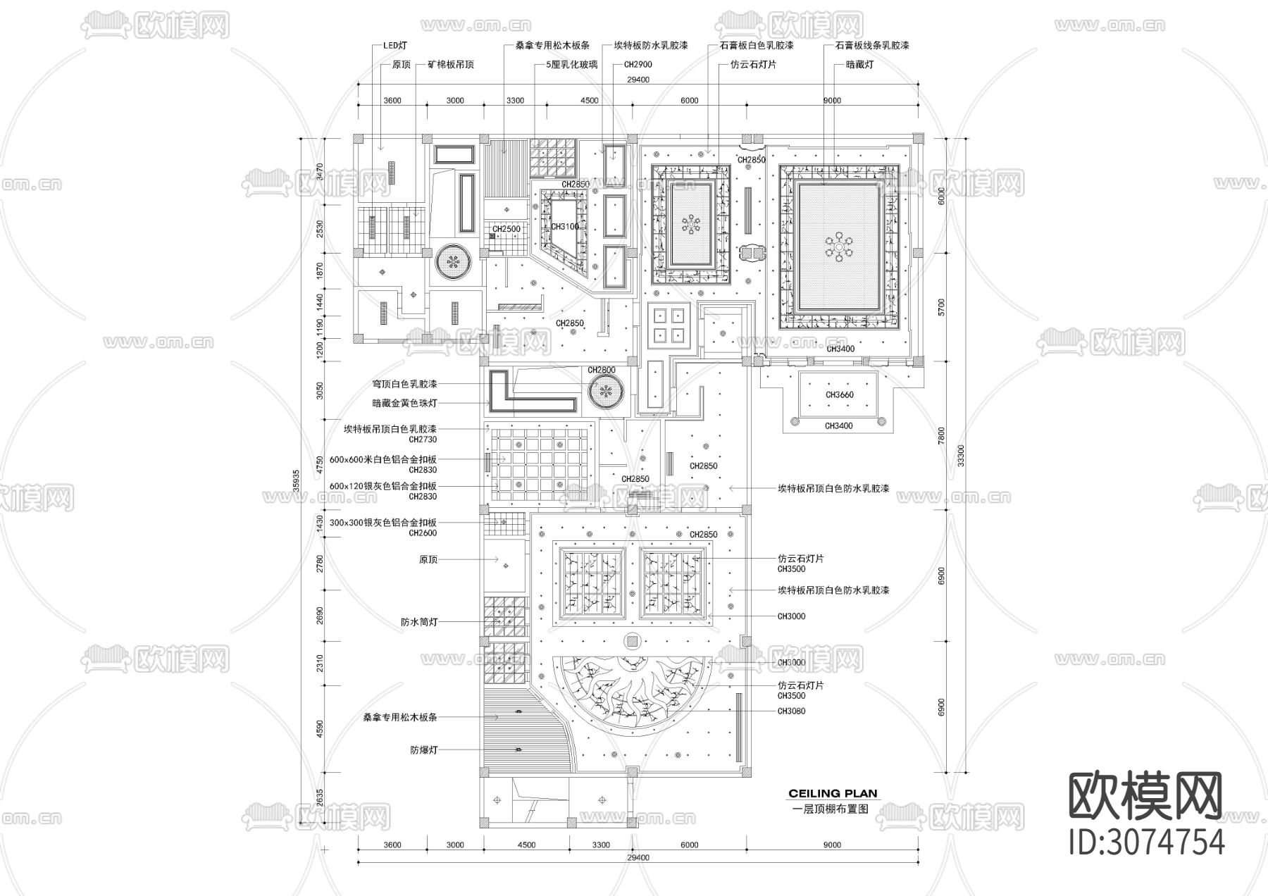 1870㎡汤泉 水疗 洗浴中心cad施工图下载（渲染图4）
