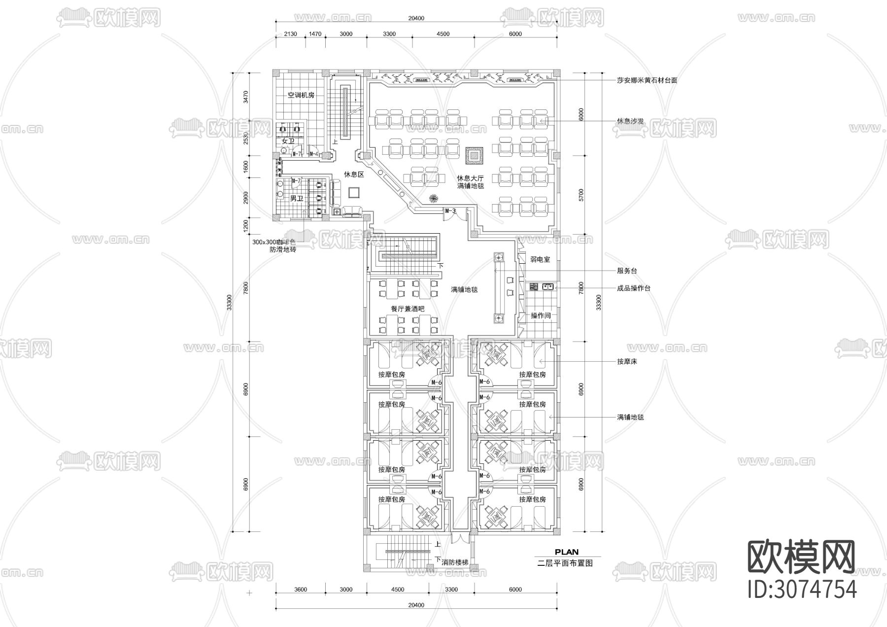 1870㎡汤泉 水疗 洗浴中心cad施工图下载（渲染图1）