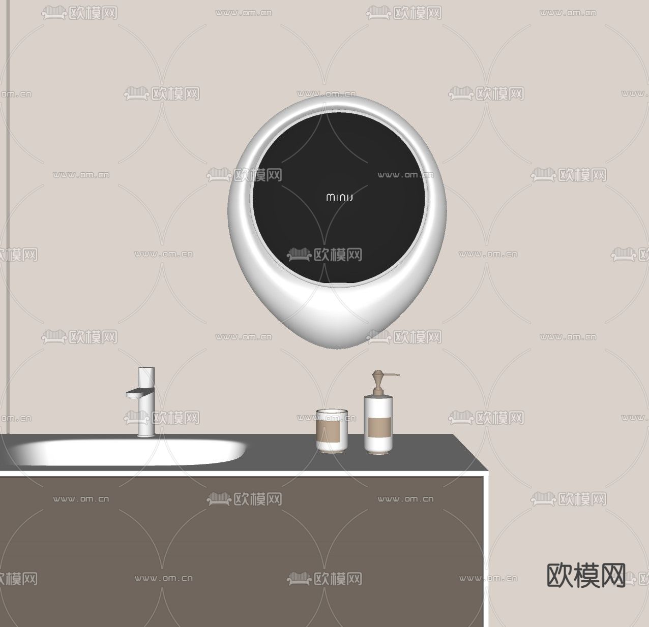 壁挂式洗衣机 洗手台盆 浴室柜su模型下载（渲染图1）