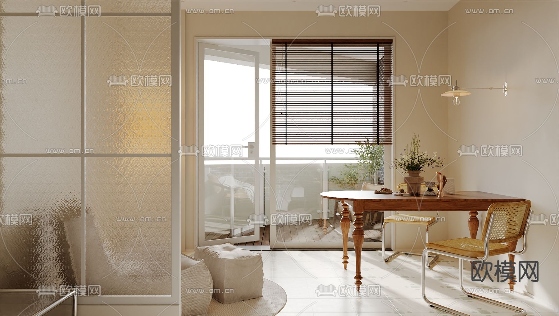 法式卧室 公寓 餐厅 厨房su模型下载（渲染图2）