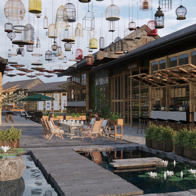 中式古镇商业街su模型