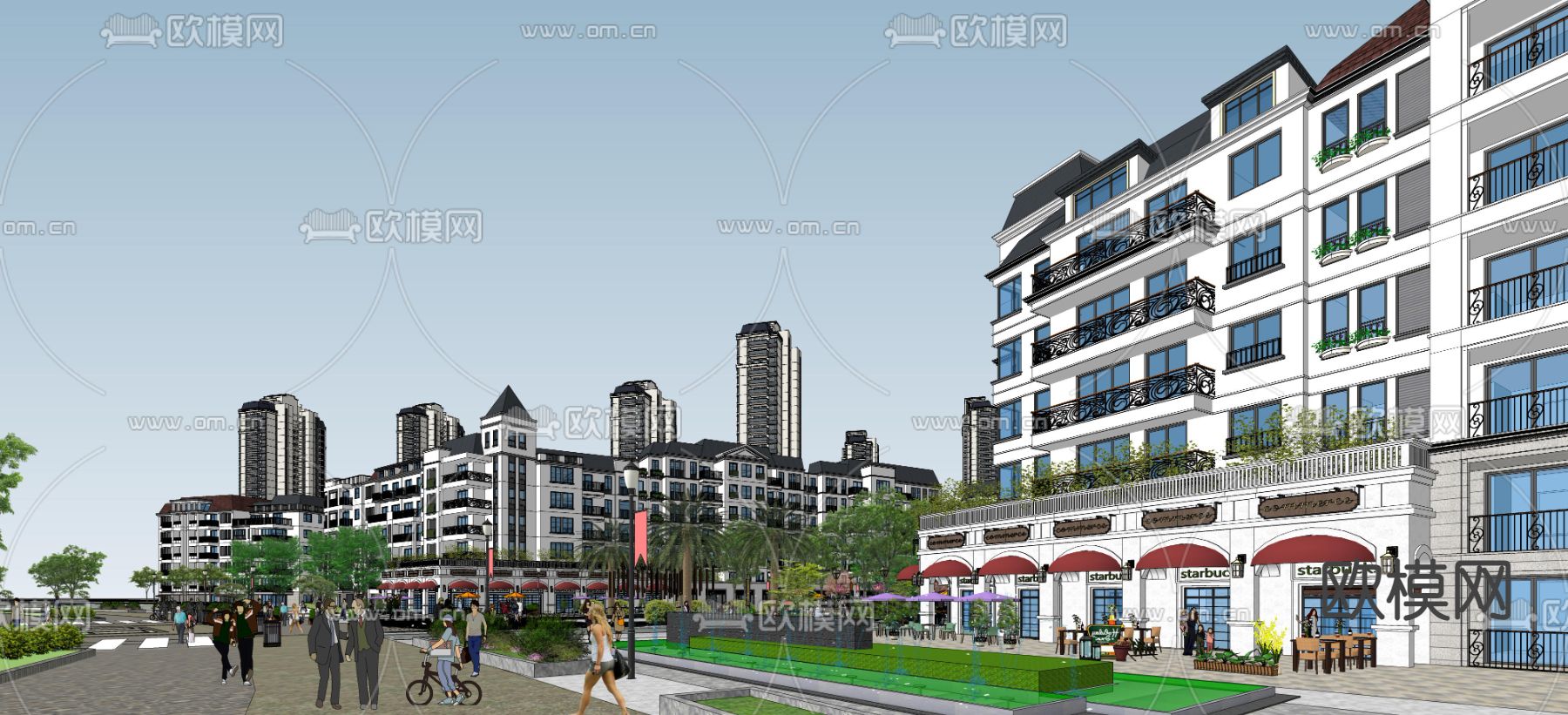 欧式风情商业街su模型下载（渲染图4）