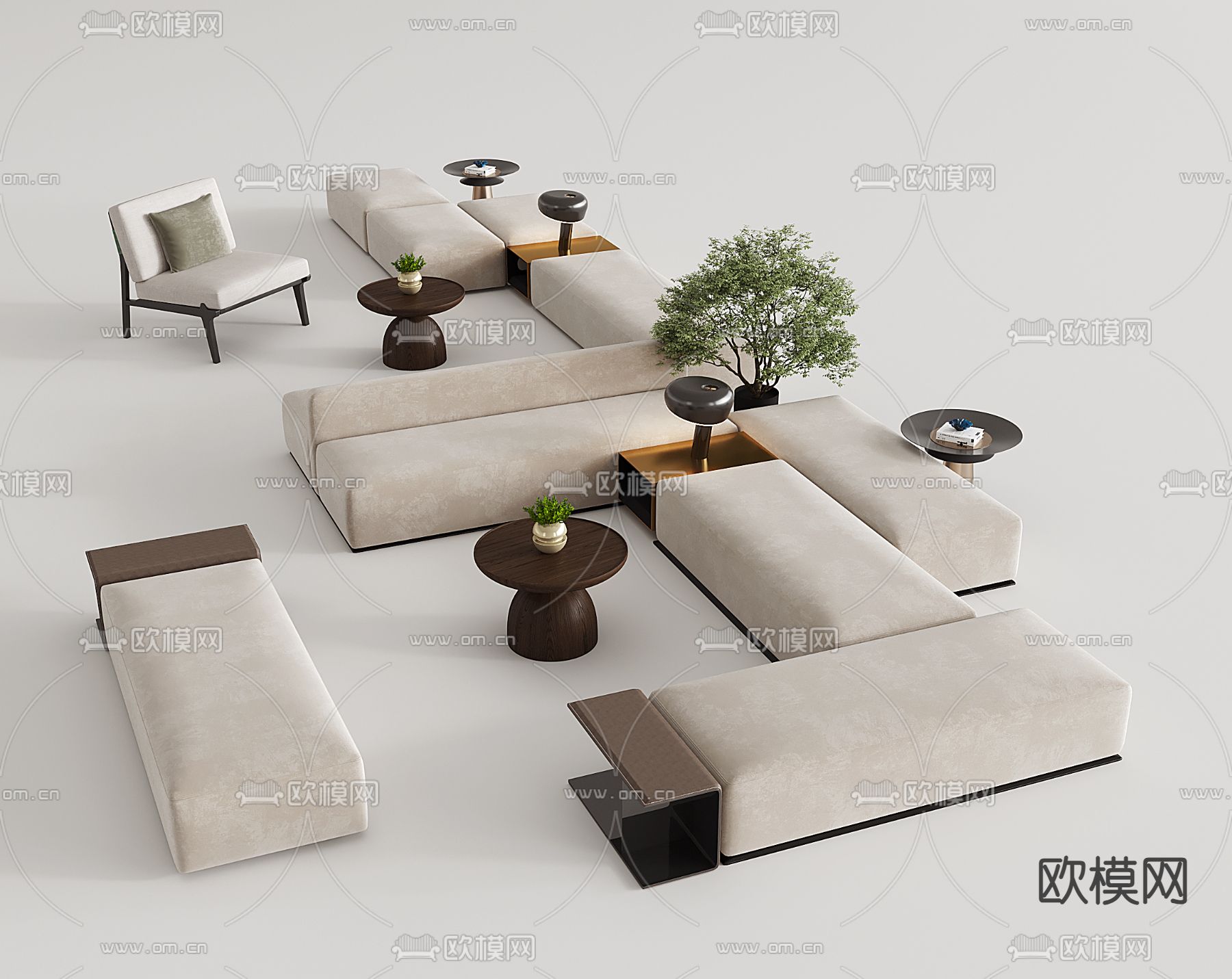 办公沙发 组合沙发3d模型下载
