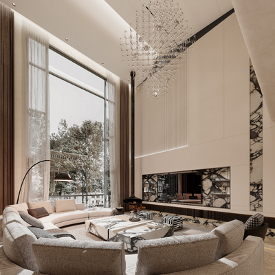  现代别墅客厅su模型 