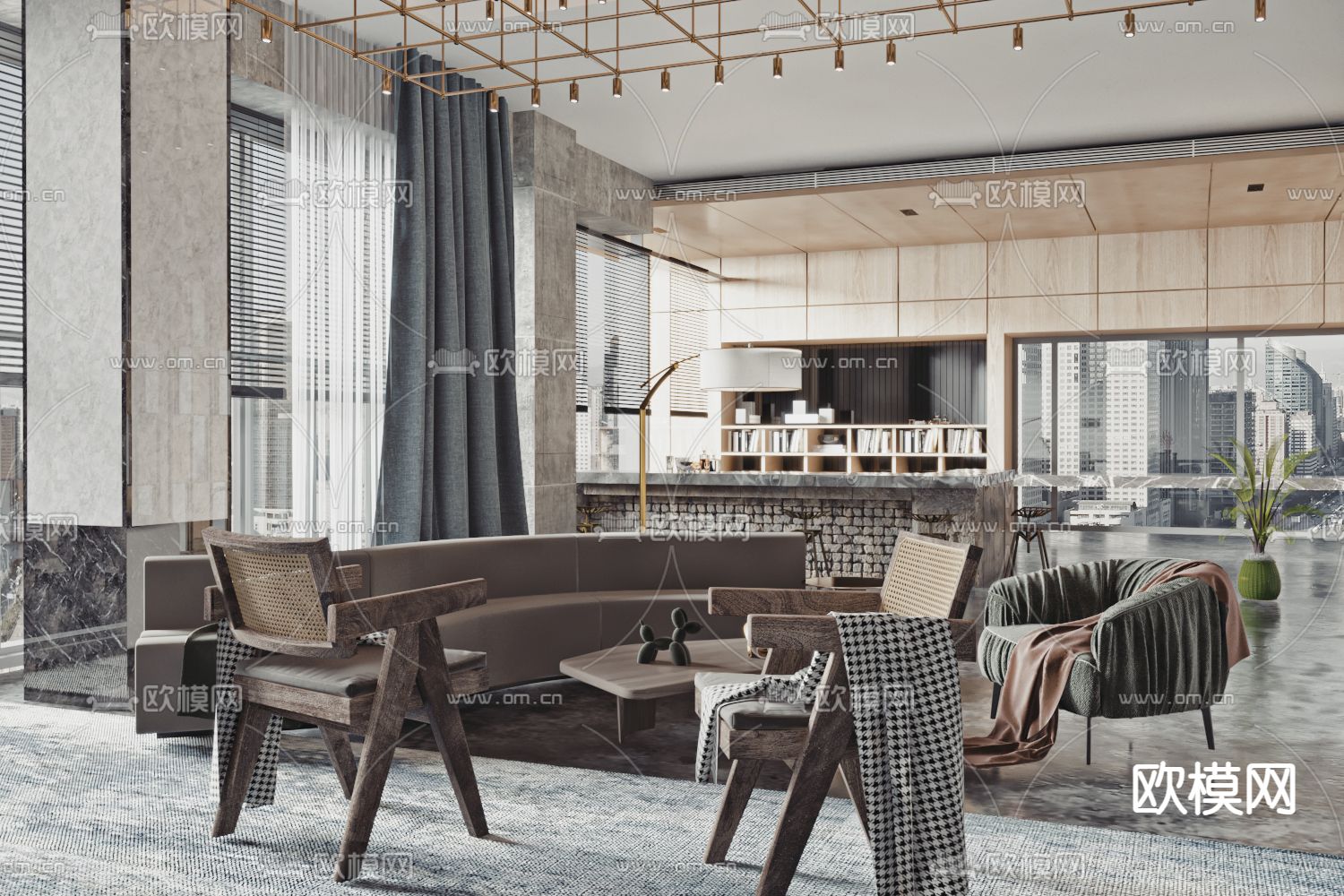 轻奢会客厅 洽谈区 接待室3d模型下载（渲染图2）