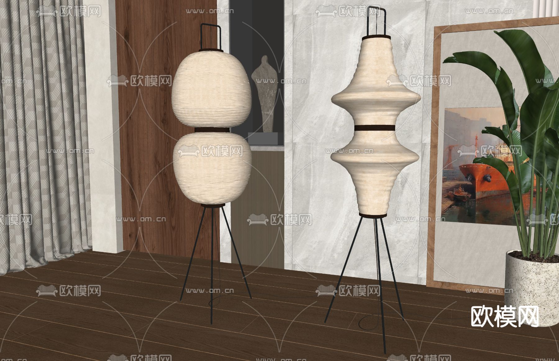 侘寂风落地灯su模型下载（渲染图1）
