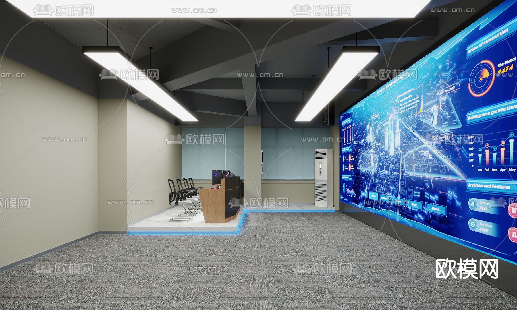 现代监控室3d模型下载（渲染图2）