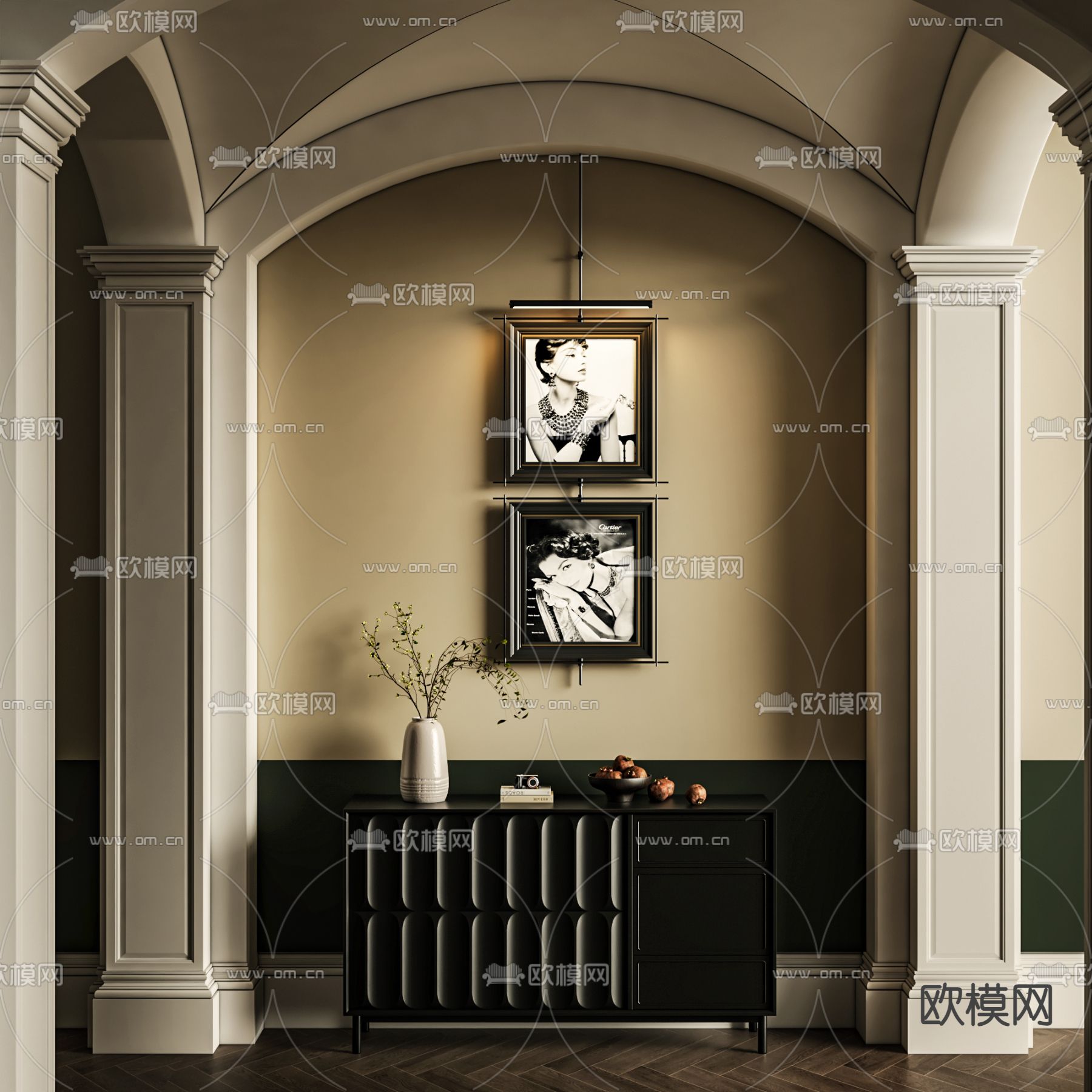 中古风人物画 复古画 装饰画 壁画灯3d模型下载