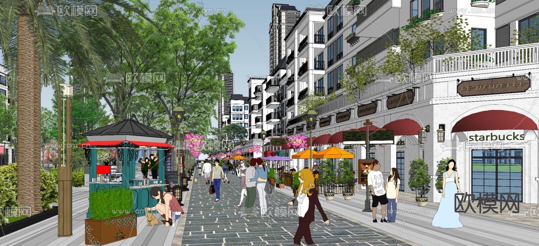 欧式风情商业街su模型下载（渲染图2）
