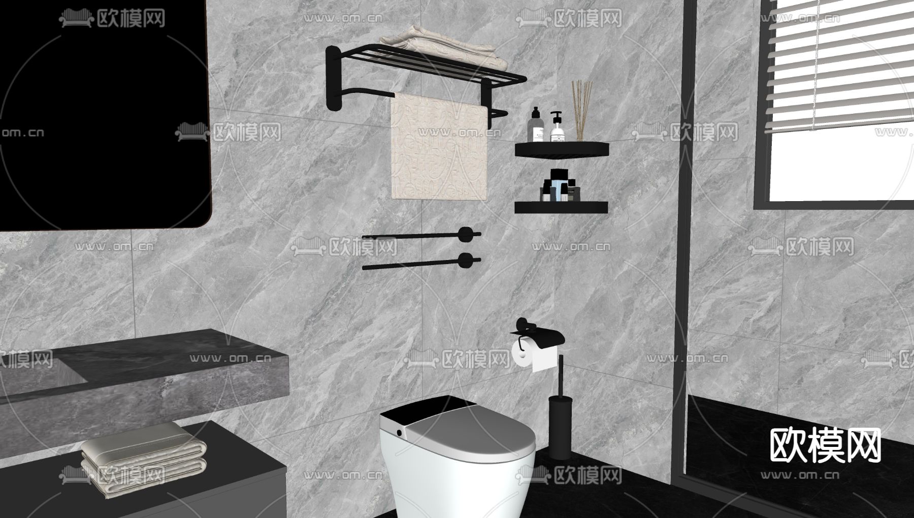 智能马桶 卫浴小件 毛巾架毛巾杆su模型下载（渲染图1）