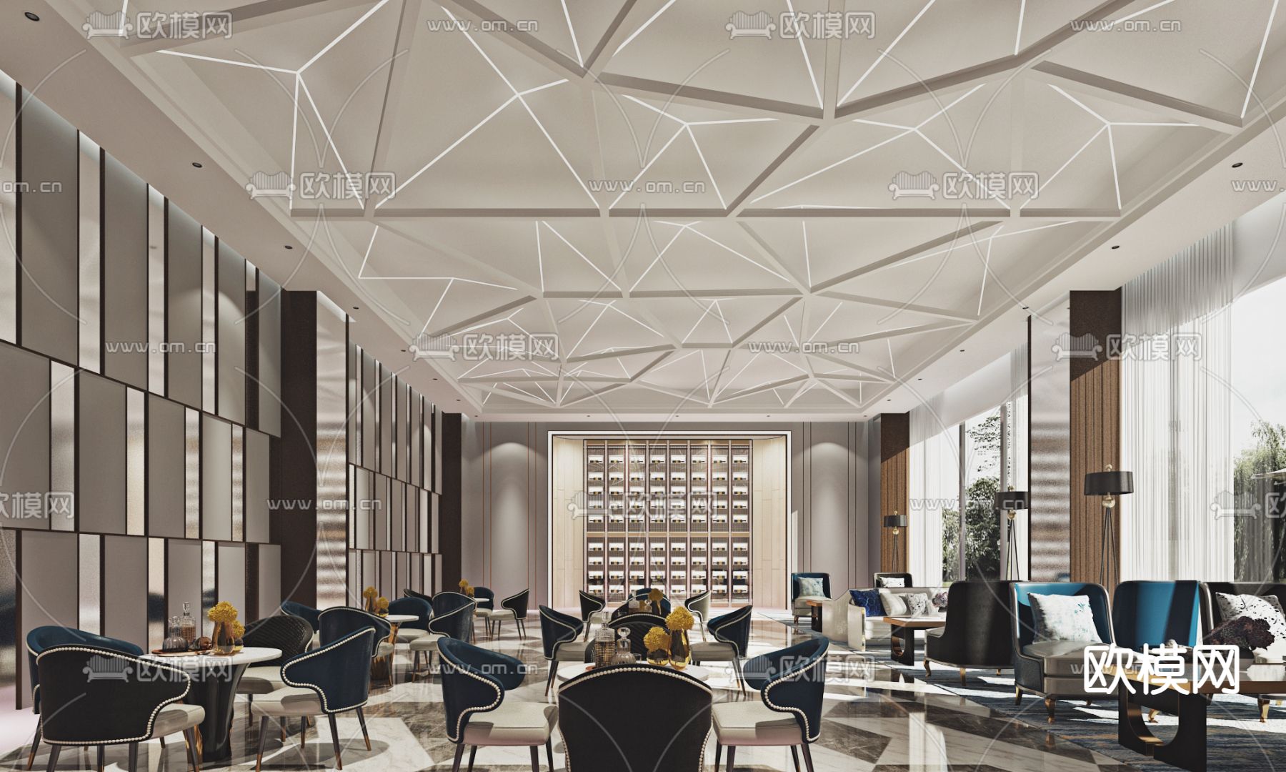 轻奢酒店 大堂吧 洽谈区3d模型下载