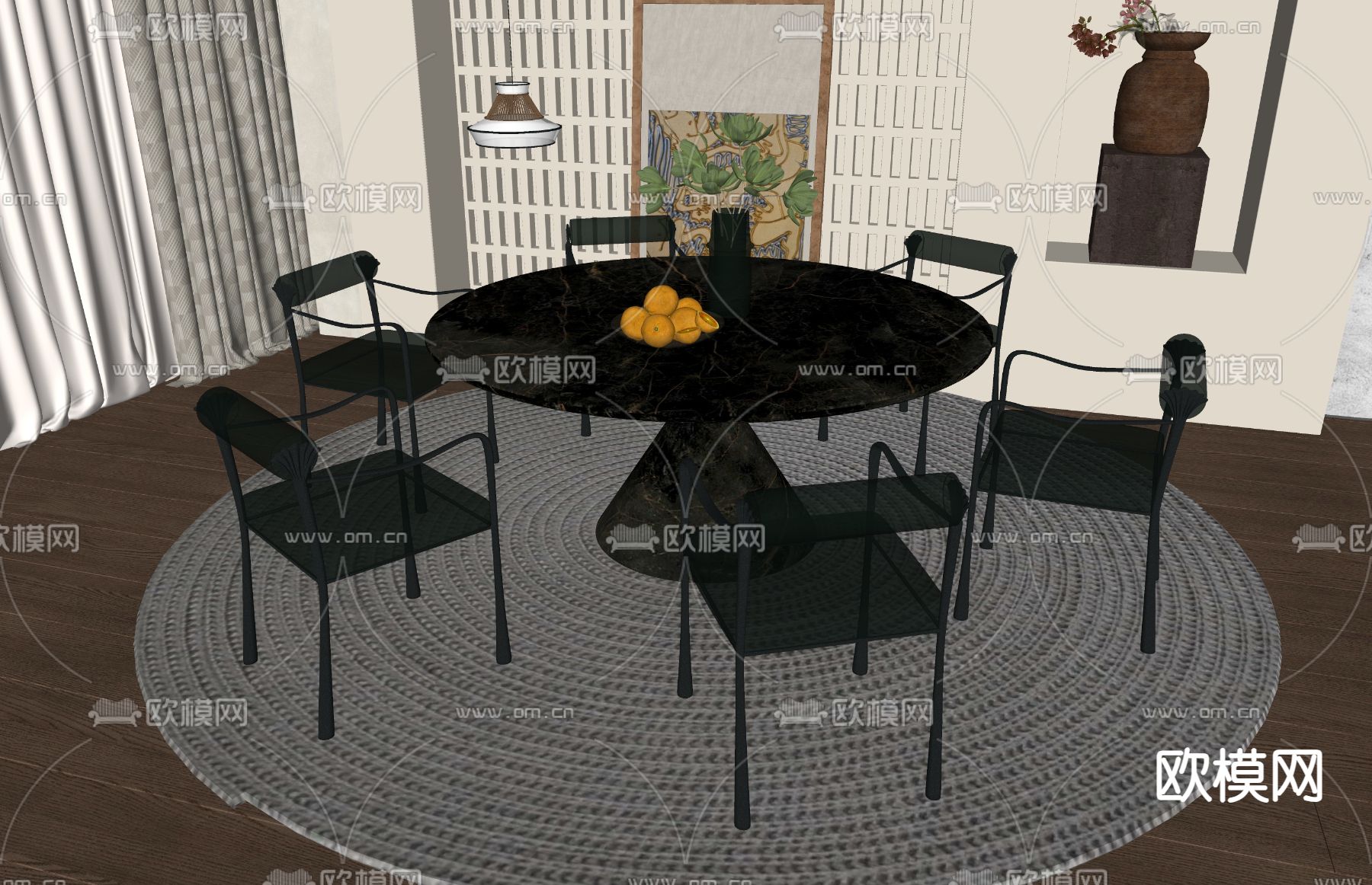 法式餐桌椅su模型下载（渲染图1）