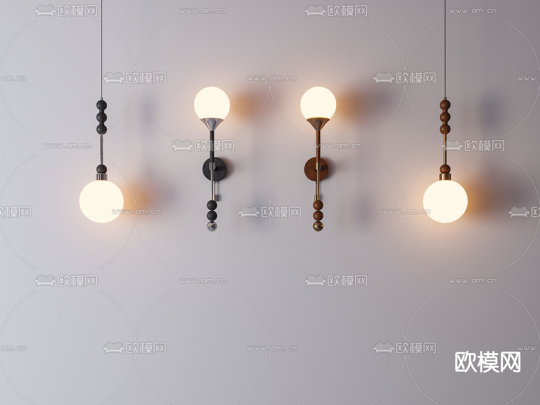 中古风壁灯 小吊灯3d模型下载
