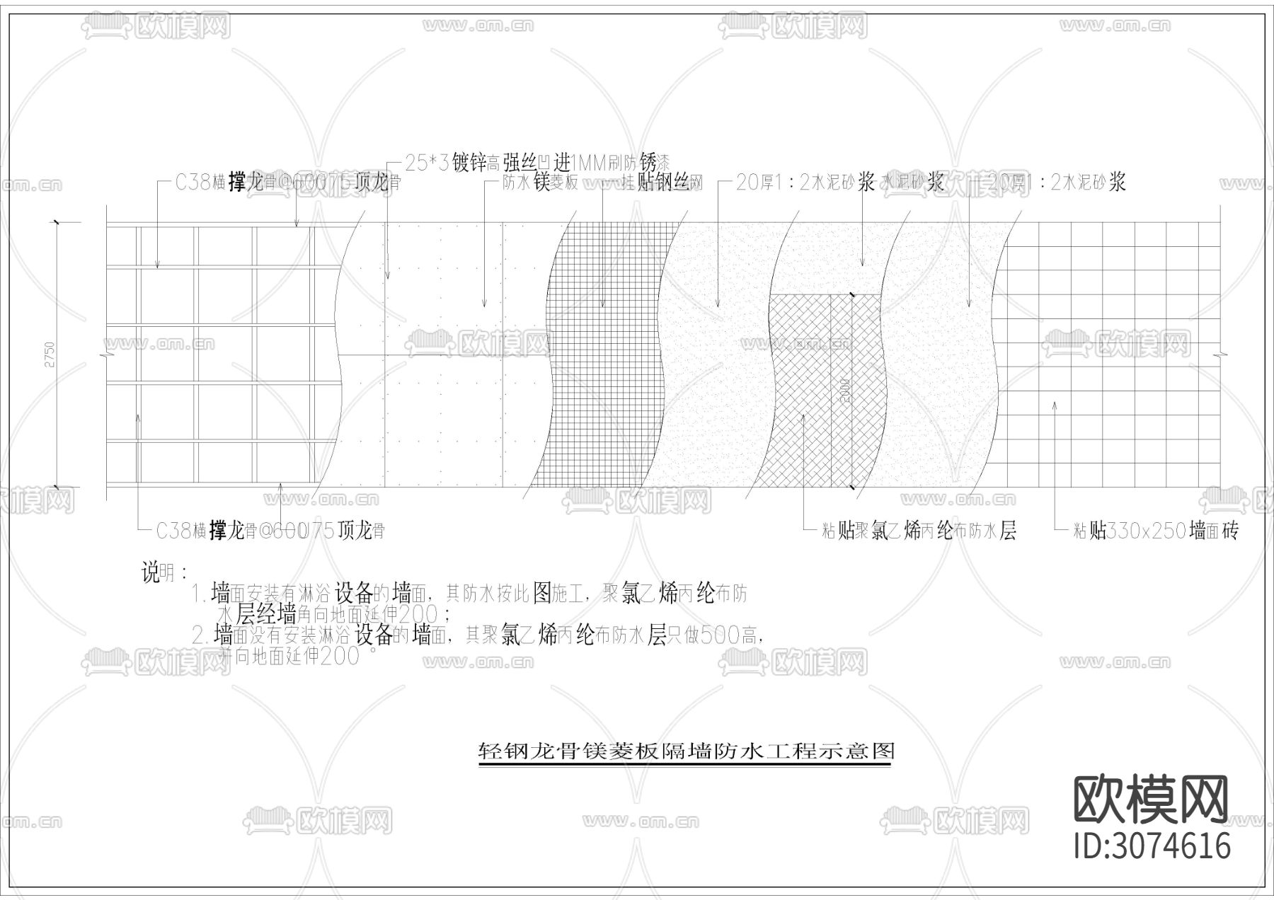 1250㎡汤泉 水疗 洗浴会所cad施工图下载（渲染图5）