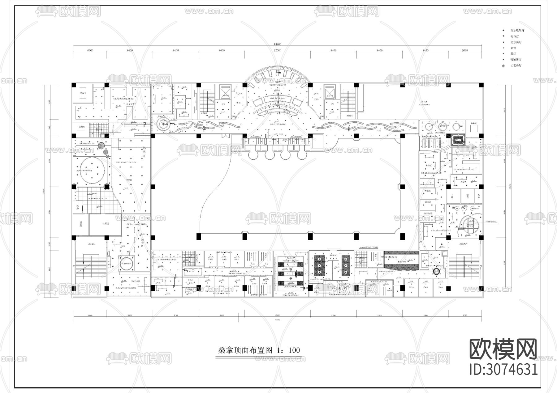 2960㎡汤泉 水疗 洗浴会所cad施工图下载（渲染图3）