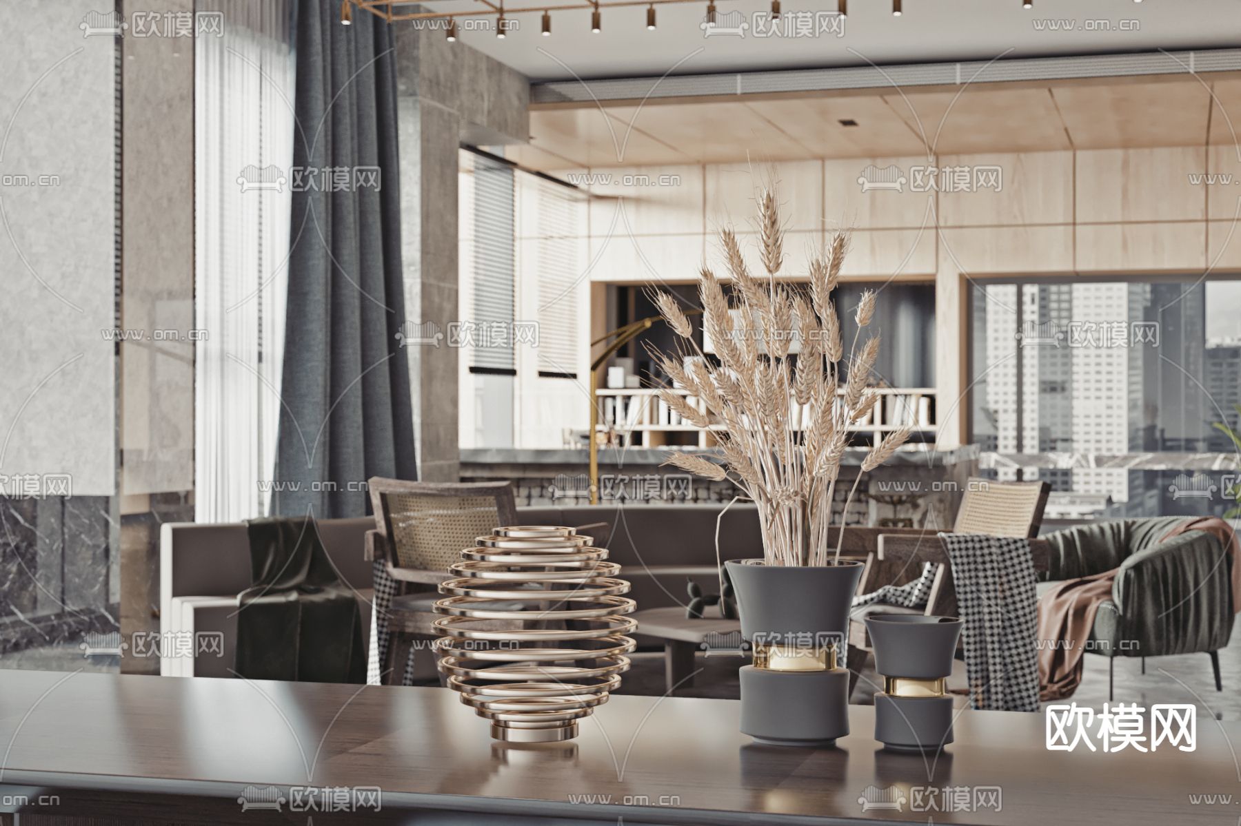 轻奢会客厅 洽谈区 接待室3d模型下载（渲染图3）