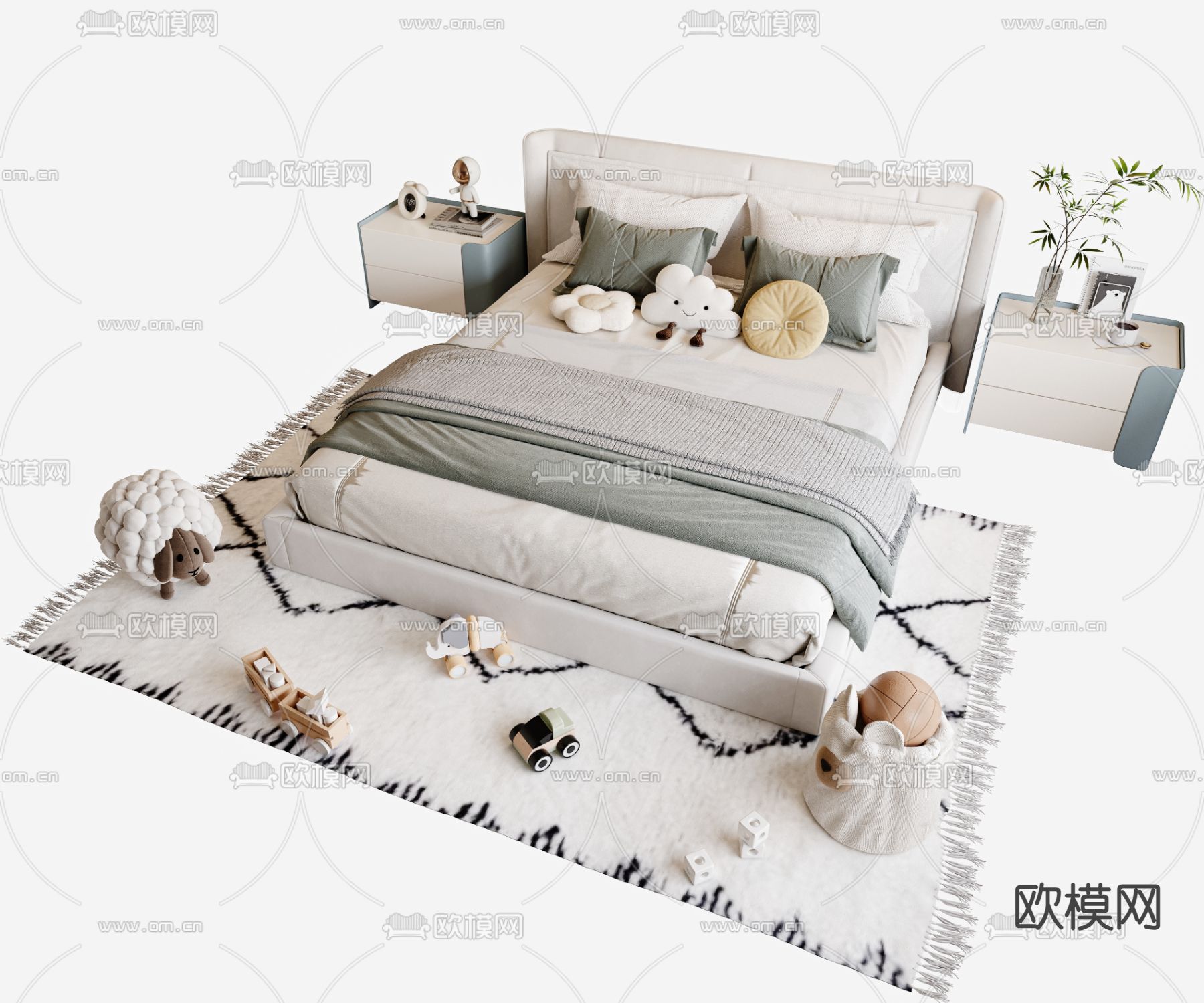 现代儿童床 双人床3d模型下载