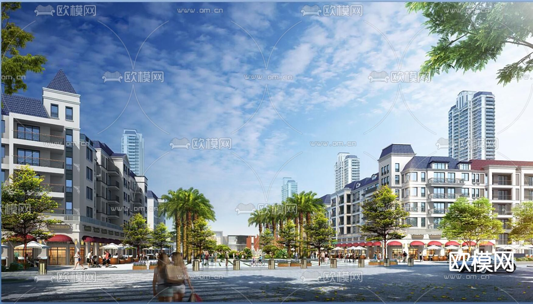 欧式风情商业街su模型下载（渲染图3）