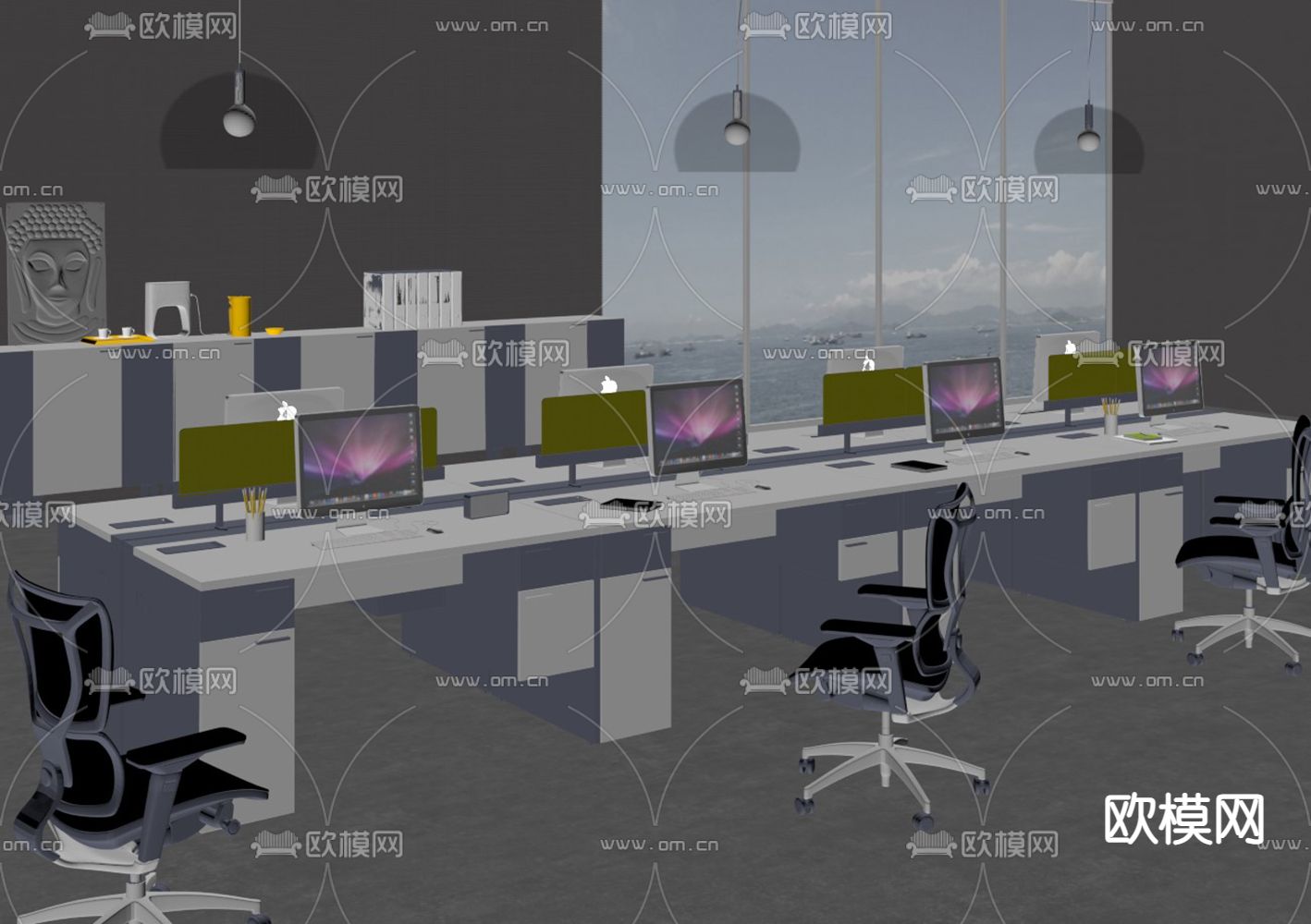 现代办公桌椅su模型下载（渲染图1）